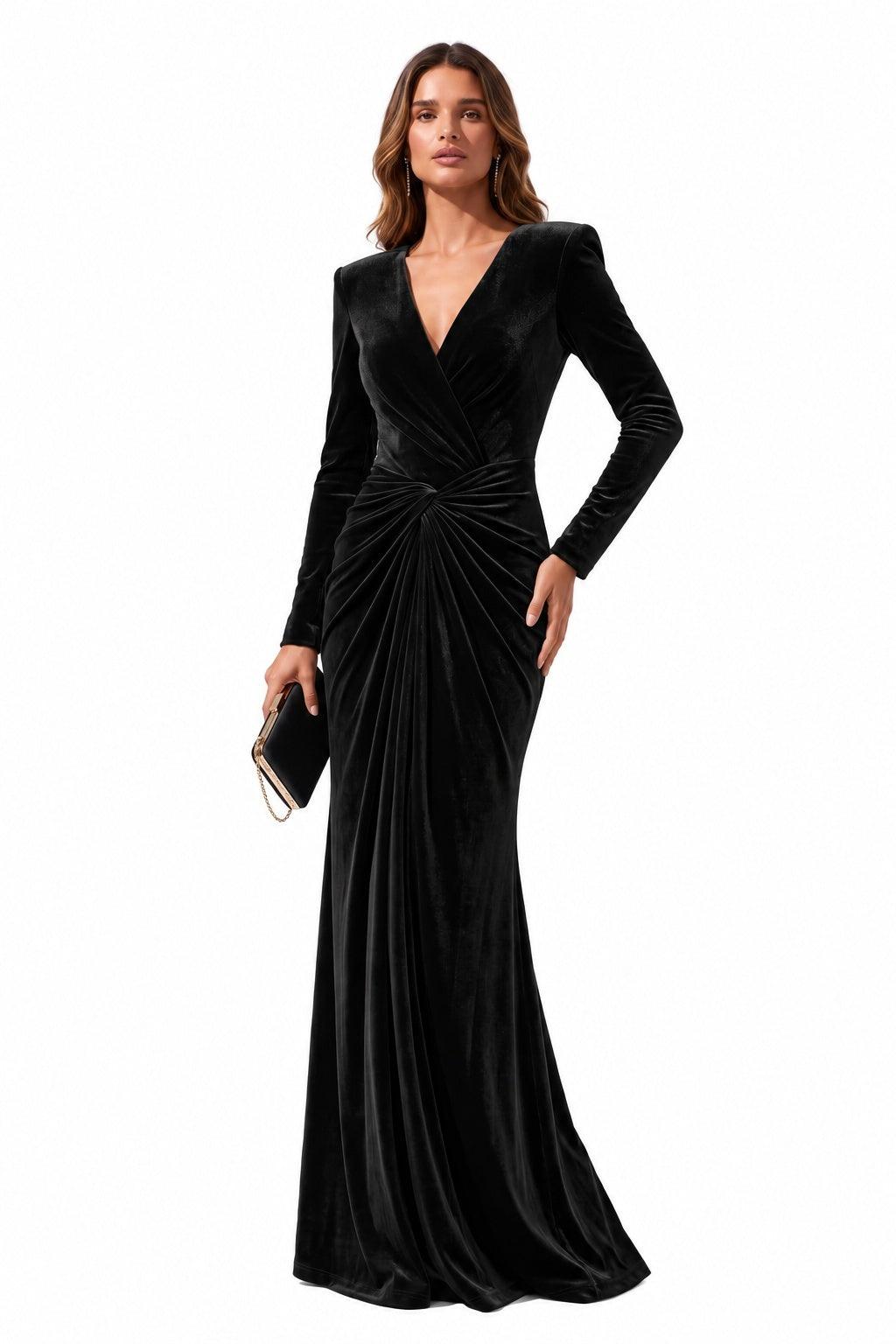 Trumpet-Mermaid Floor Length Velvet Special Occasion Dress CS1094 - Black - COCOMELODY